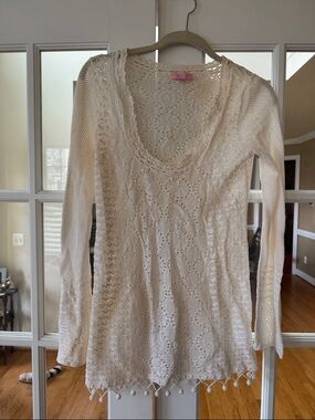 Lilly Pulitzer Cream Crochet Top with Pink Label